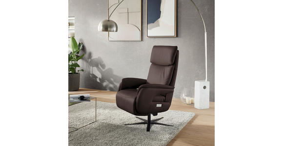 RELAXSESSEL in Leder Dunkelbraun - Dunkelbraun/Schwarz, Design, Leder/Metall (70/117/85cm) - Dieter Knoll