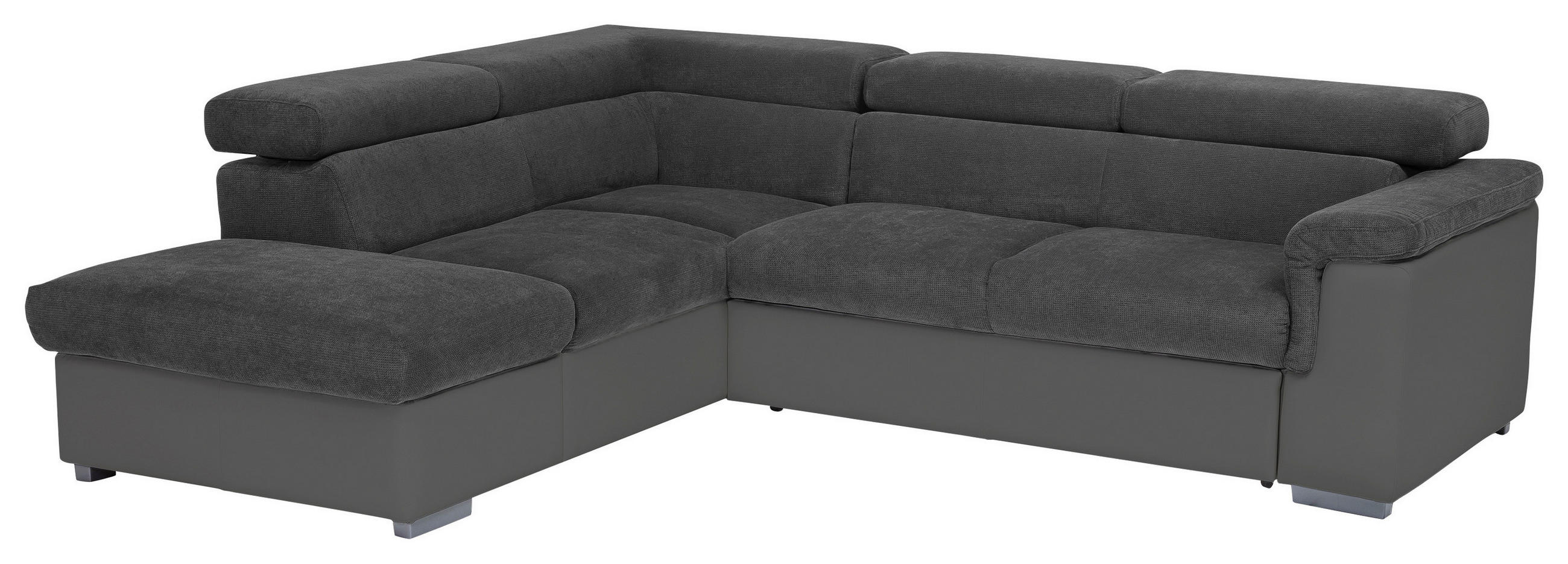 ECKSOFA Schwarz, Fango Chenille, Lederlook  - Fango/Schwarz, Basics, Holz/Textil (217/252cm) - MID.YOU
