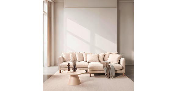 ECKSOFA Beige Chenille  inkl. Rückenkissen, Rücken echt  - Beige/Buchefarben, KONVENTIONELL, Holz/Textil (276/162cm) - Carryhome