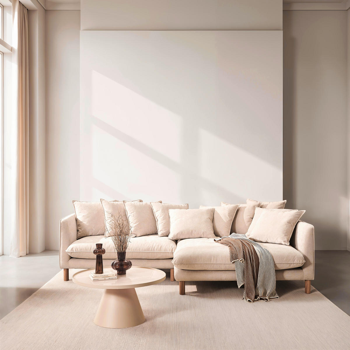 ECKSOFA Beige Chenille  - Beige/Buchefarben, KONVENTIONELL, Holz/Textil (276/162cm) - Carryhome