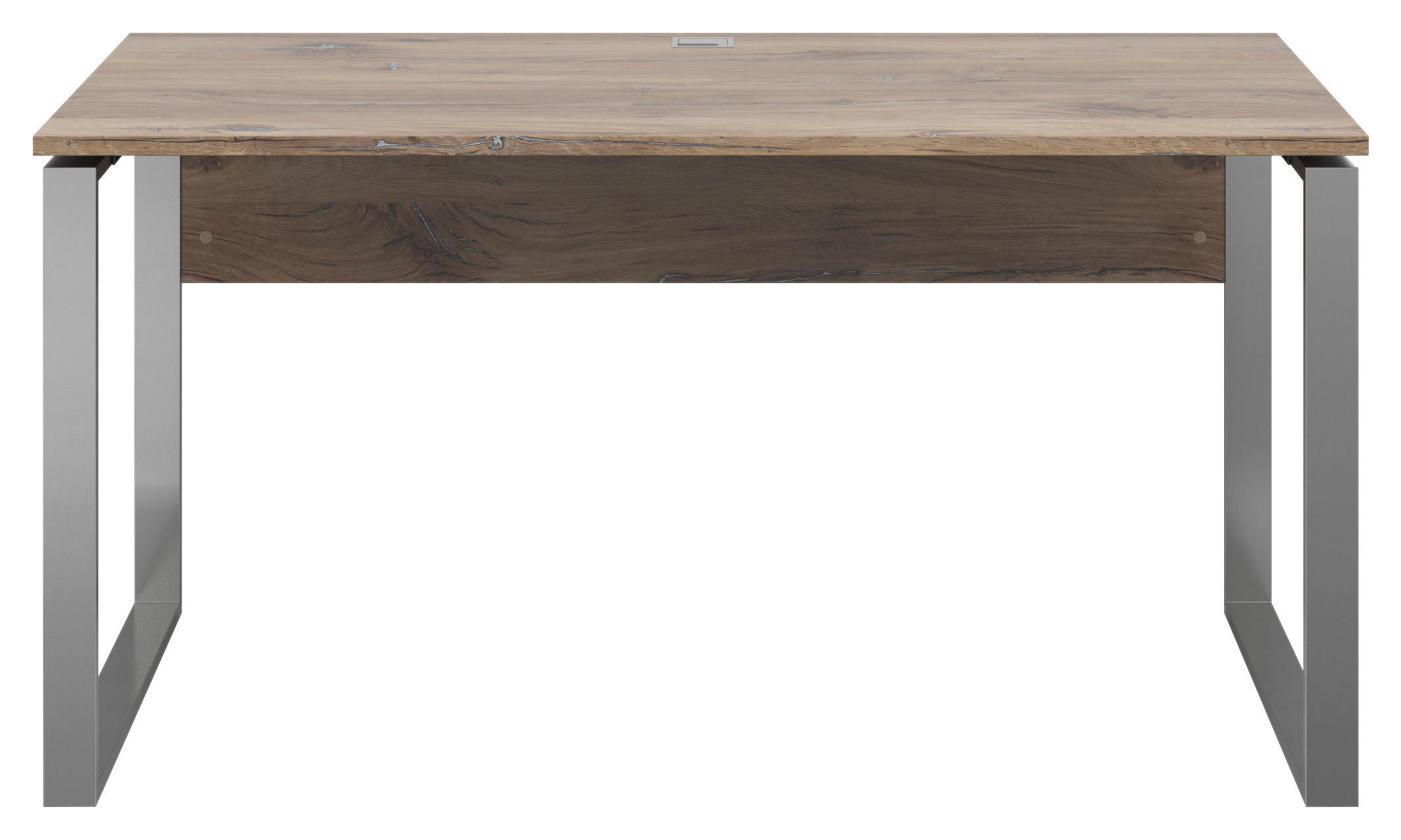 SCHREIBTISCH 150/76/77 cm in Eiche dunkel - Eiche dunkel/Silberfarben, KONVENTIONELL, Holzwerkstoff/Metall (150/76/77cm) - Voleo