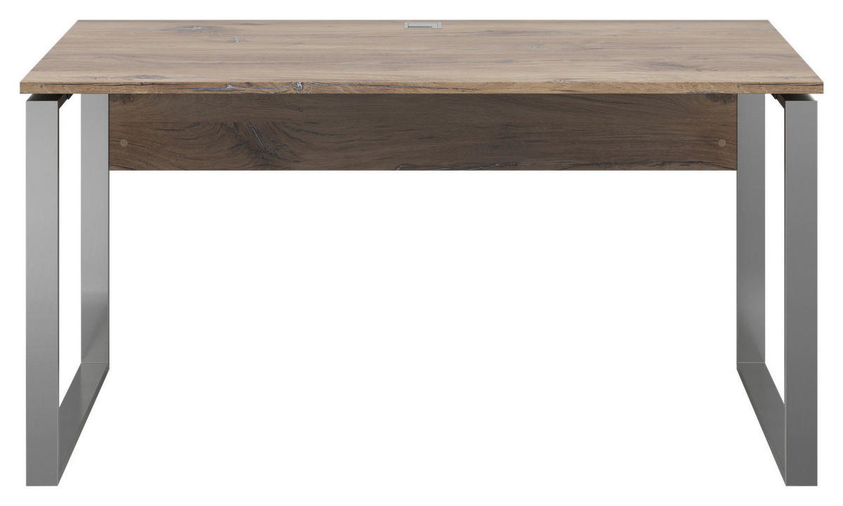 SCHREIBTISCH 150/76/77 cm  in Eiche dunkel  - Eiche dunkel/Silberfarben, KONVENTIONELL, Holzwerkstoff/Metall (150/76/77cm) - Voleo