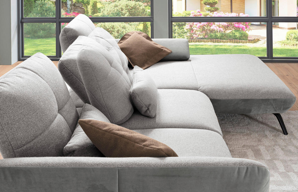 WOHNLANDSCHAFT Silberfarben, Hellgrau Flachgewebe  - Silberfarben/Hellgrau, MODERN, Textil/Metall (301/191cm) - Livetastic