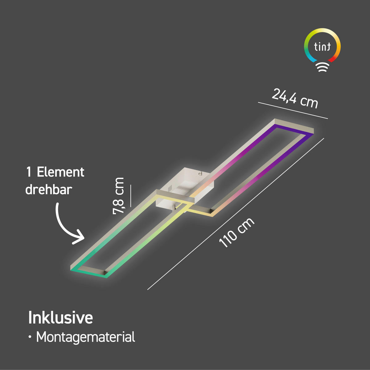 LED-DECKENLEUCHTE  24,4/7,8/110 cm   - Silberfarben, Design, Metall (24,4/7,8/110cm) - Tint