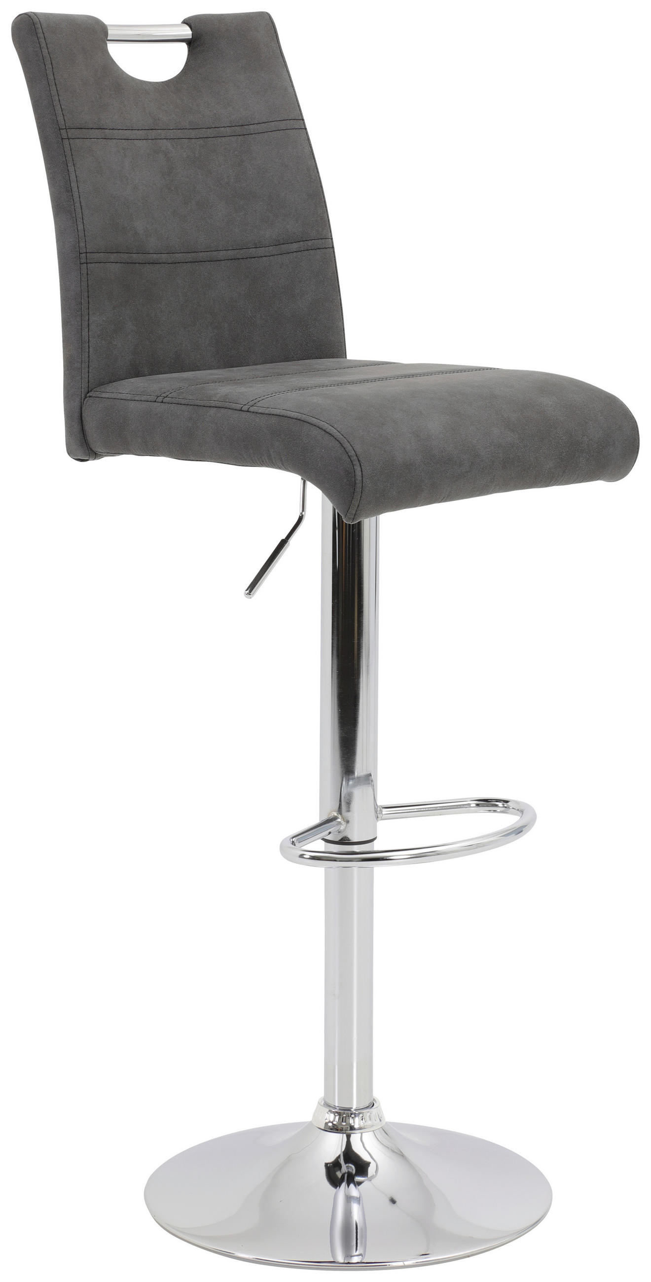 BARHOCKER Mikrofaser Anthrazit Sitzfläche 360° drehbar, mit Griff  - Chromfarben/Anthrazit, KONVENTIONELL, Textil/Metall (38/97-119/50cm) - Carryhome