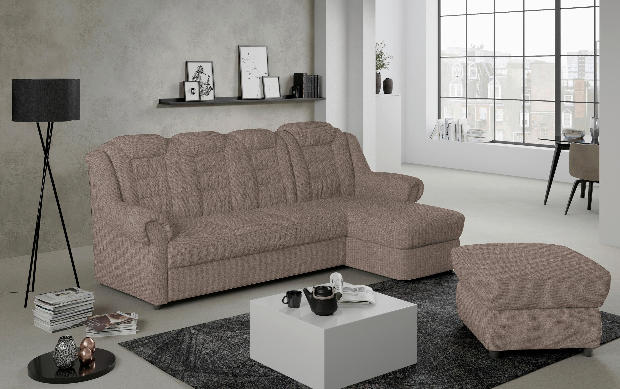ECKSOFA Taupe Chenille - Taupe/Schwarz, KONVENTIONELL, Kunststoff/Textil (262/165cm) - Livetastic