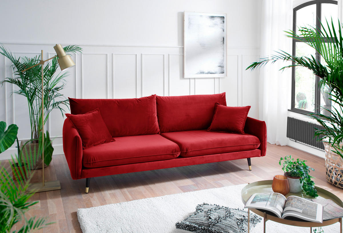 3-SITZER-SOFA ROSSANA-3S Sofa Samt Dunkelrot  - Dunkelrot, MODERN, Textil (215/88/94cm) - MID.YOU