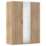 DREHTÜRENSCHRANK 151/197/60 cm 3-türig Eichefarben  - Eichefarben/Silberfarben, Design, Glas/Holzwerkstoff (151/197/60cm) - Novel