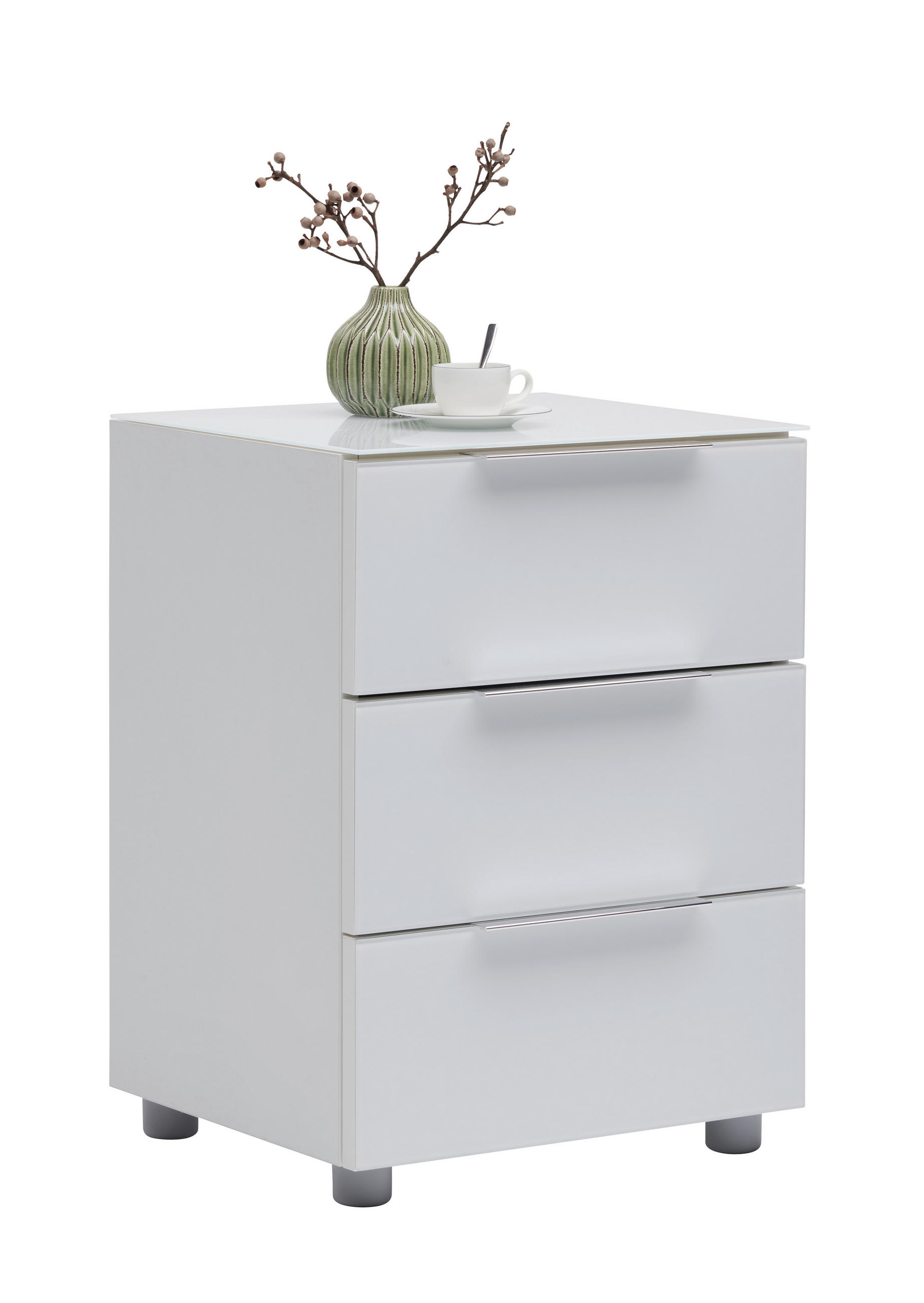 NACHTSCHRANK 45/60/40 cm  - Chromfarben/Weiß Hochglanz, Basics, Glas/Holzwerkstoff (45/60/40cm) - Voleo