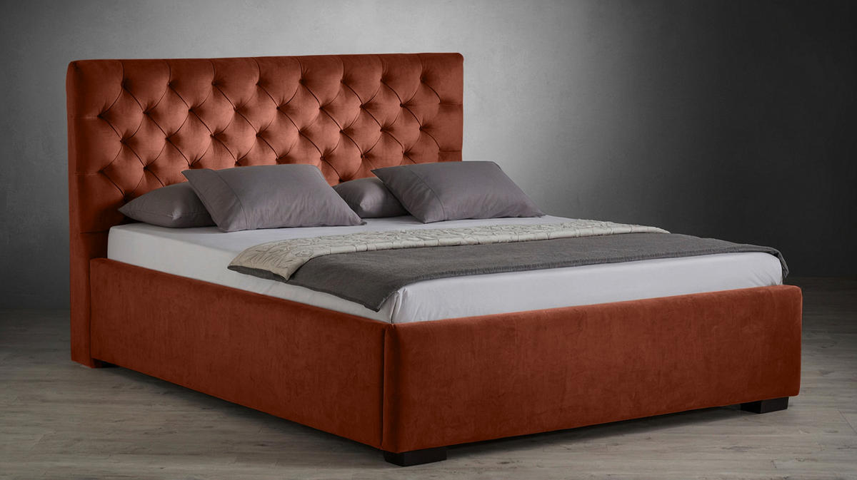 POLSTERBETT 180/200 cm  in Rostfarben  - Rostfarben/Schwarz, Design, Holz/Textil (180/200cm) - Boxxx