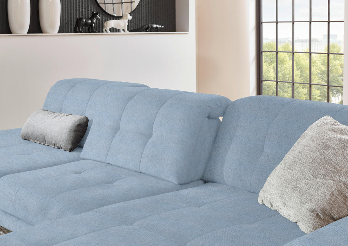 ECKSOFA in Flachgewebe Hellblau  - Schwarz/Hellblau, Design, Textil/Metall (309/190cm) - Beldomo Style