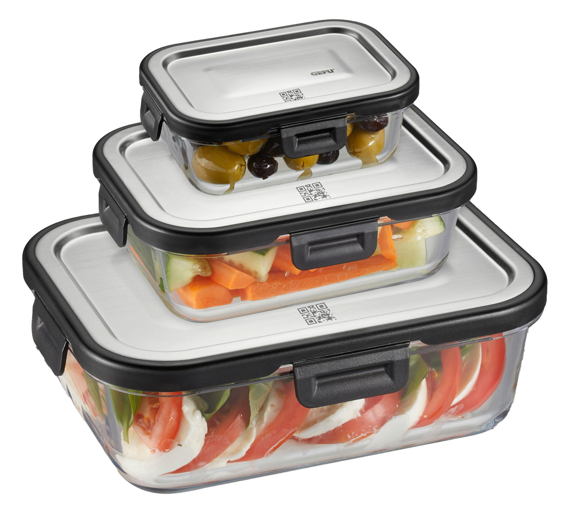 FRISCHHALTEDOSENSET  - Edelstahlfarben/Transparent, Basics, Glas/Metall (20,8/7/15,6cm) - Gefu