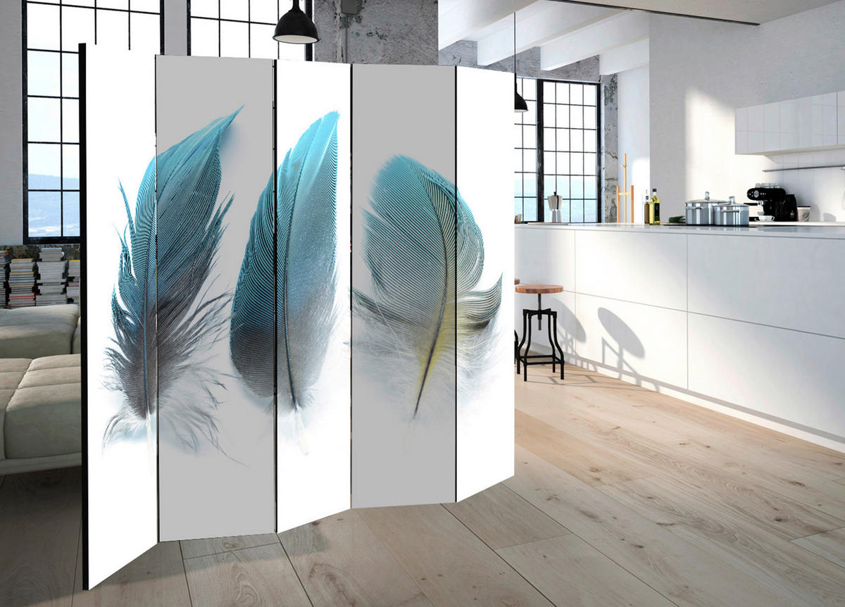 PARAVENT mit 5  Flügel - Weiß/Hellblau, Basics, Holz/Kunststoff (225/172/3cm) - artgeist