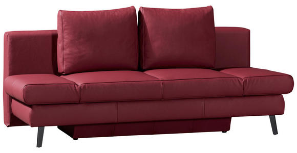 SCHLAFSOFA Weinrot Echtleder - Weinrot/Schwarz, Design, Leder/Metall (200/85/90cm) - Novel