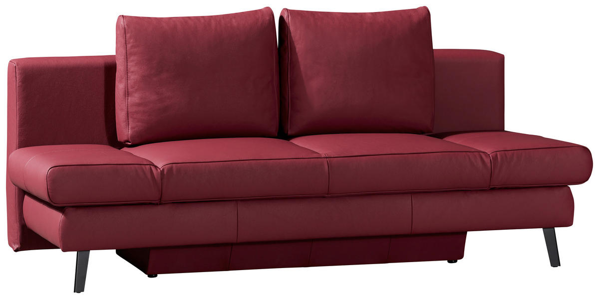 SCHLAFSOFA in Echtleder Weinrot  - Weinrot/Schwarz, Design, Leder/Metall (200/85/90cm) - Novel