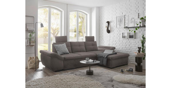 ECKSOFA in Mikrovelours Graubraun - Graubraun/Schwarz, KONVENTIONELL, Kunststoff/Textil (275/170cm) - Carryhome