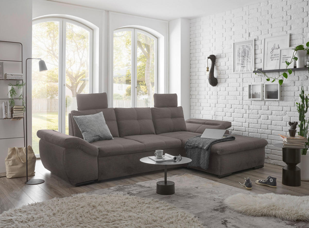ECKSOFA in Mikrovelours Graubraun  - Graubraun/Schwarz, Konventionell, Kunststoff/Textil (275/170cm) - Carryhome