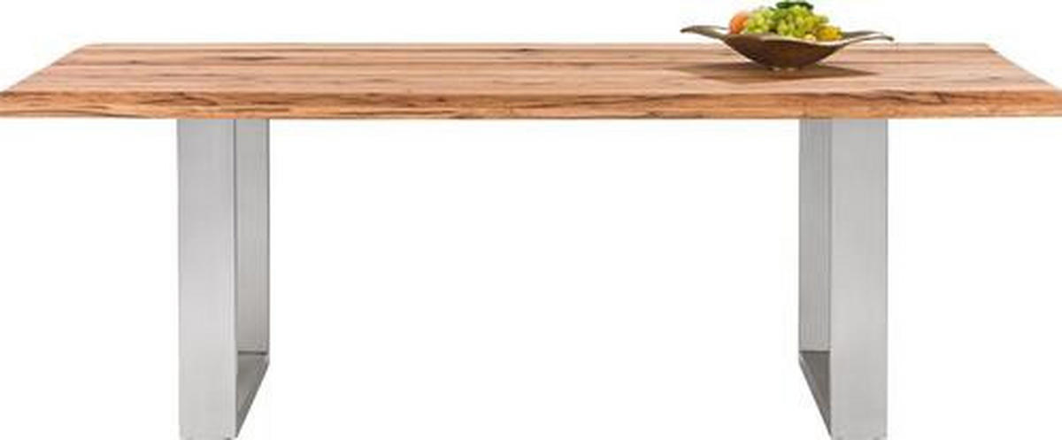 ESSTISCH Wildeiche massiv rechteckig Eichefarben, Edelstahlfarben  - Edelstahlfarben/Eichefarben, Design, Holz/Metall (220/100/77cm) - Novel