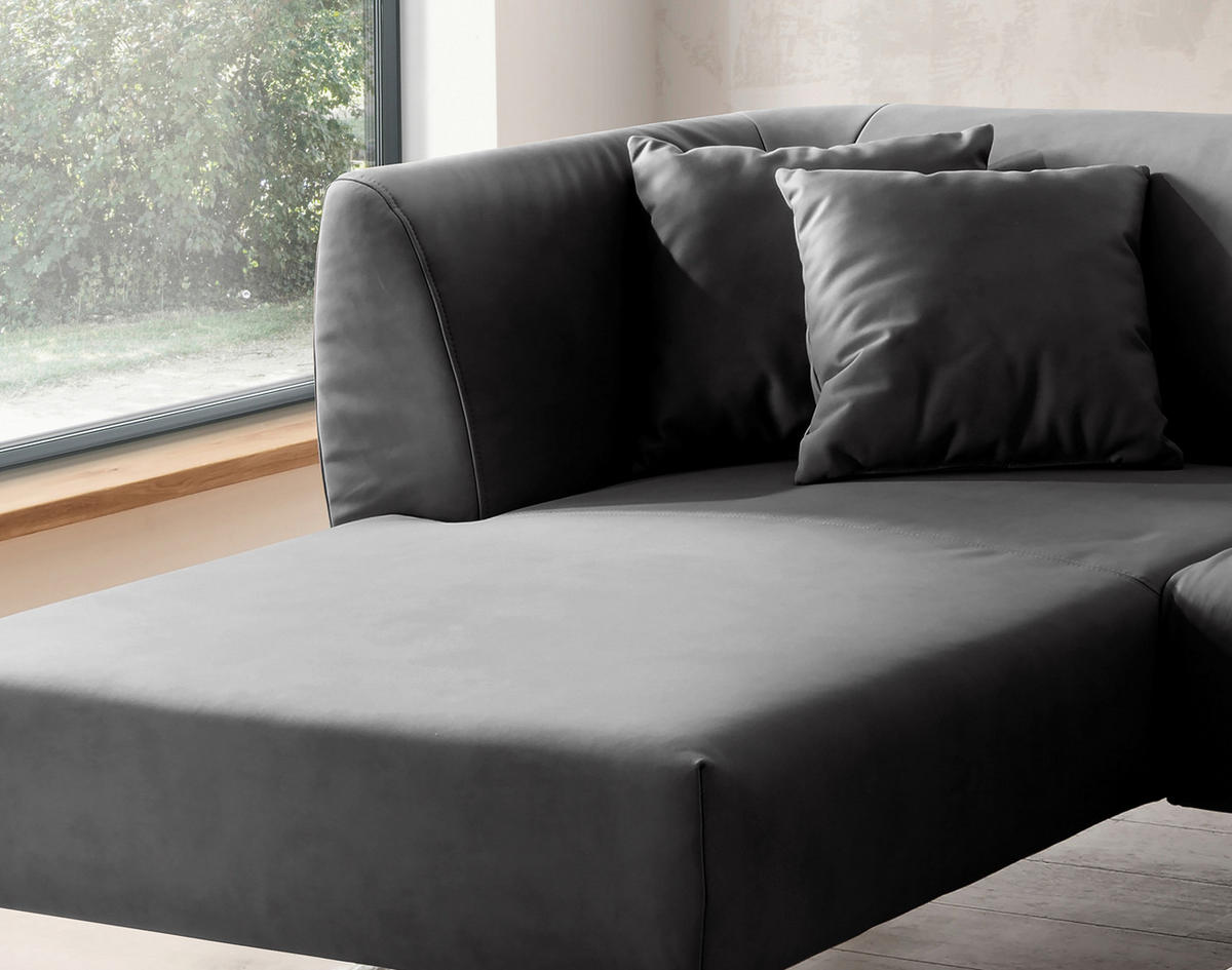 ECKSOFA in Lederlook Schwarz  - Schwarz, Modern, Holz/Textil (160/264cm) - Livetastic