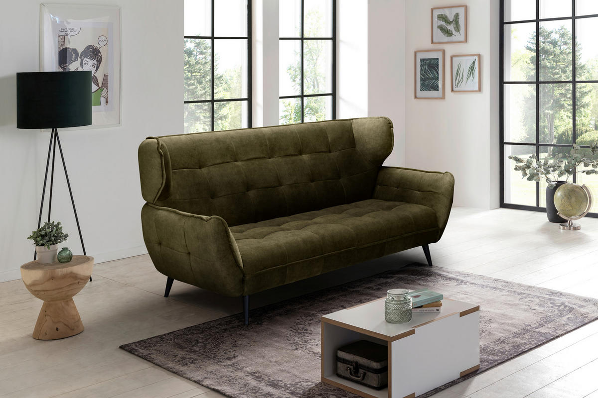 3-SITZER-SOFA in Mikrofaser Olivgrün  - Schwarz/Olivgrün, Modern, Textil/Metall (221/105/98cm) - MID.YOU