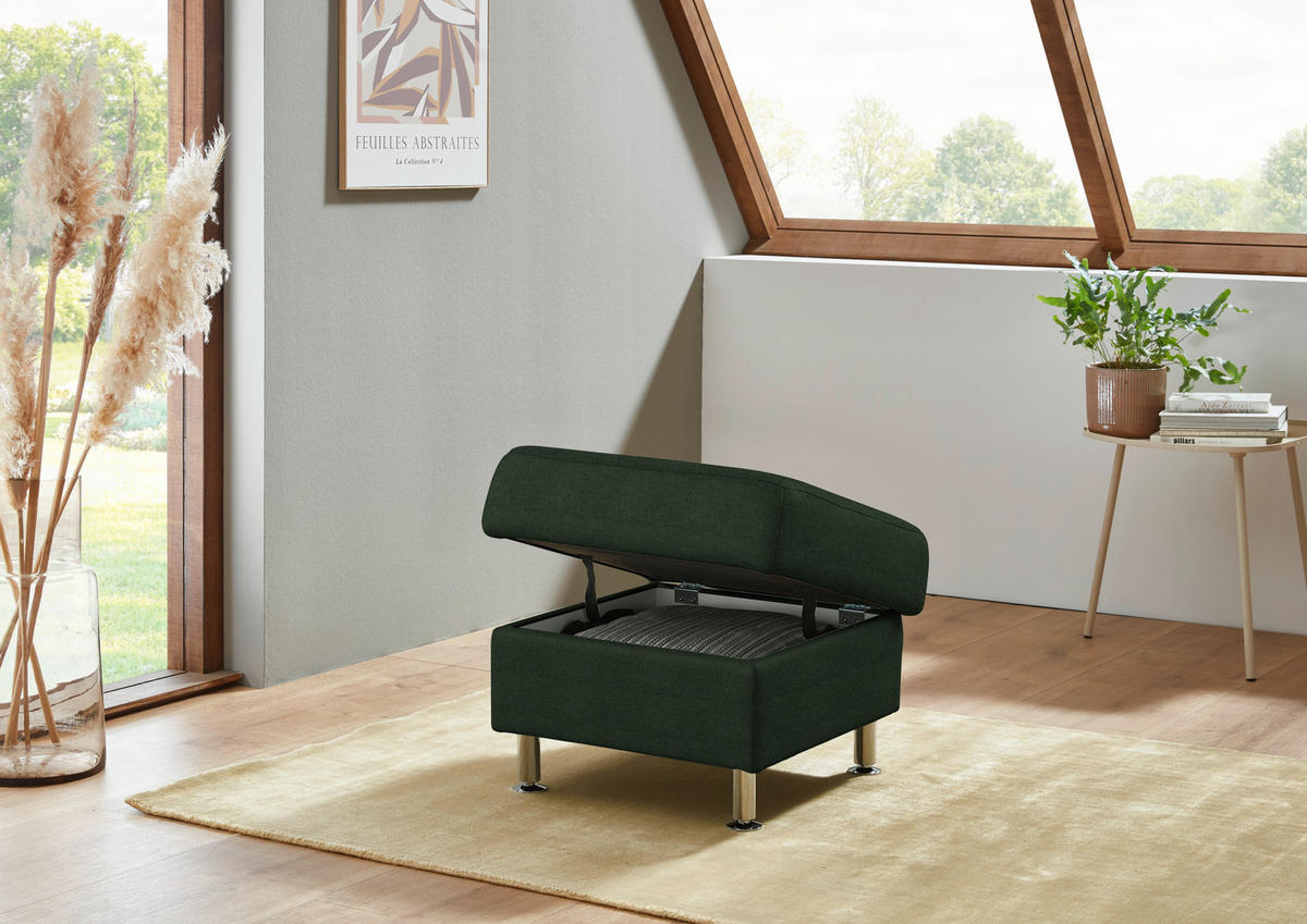 HOCKER Textil Grün  - Alufarben/Grün, Konventionell, Textil/Metall (60/46/60cm) - Beldomo Comfort