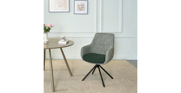 ARMLEHNSTUHL  Stoffauswahl, Sitzfläche 360° drehbar Webstoff  - Schwarz/Grün, Design, Textil/Metall (59/91/69cm) - Novel