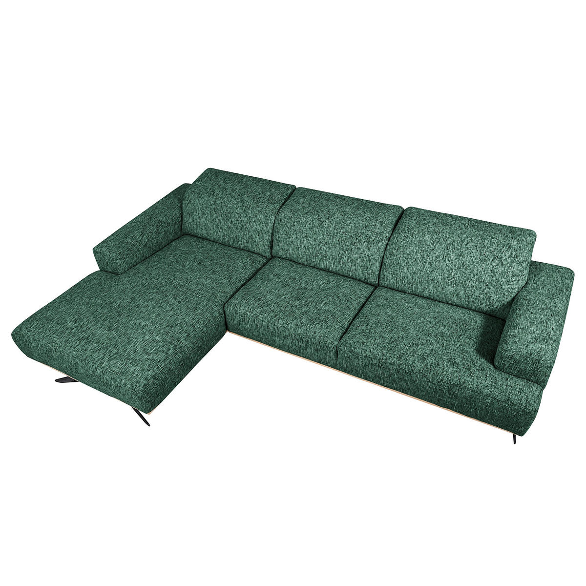ECKSOFA PORTLAND in Struktur Grün Kopfteilverstellung  187/295 cm  - Schwarz/Grün, Design, Holz/Textil (187/295cm) - Livetastic