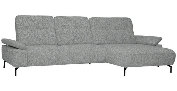 ECKSOFA in Chenille, Flachgewebe Pastellblau  - Pastellblau/Schwarz, Design, Textil/Metall (318/165cm) - Xora