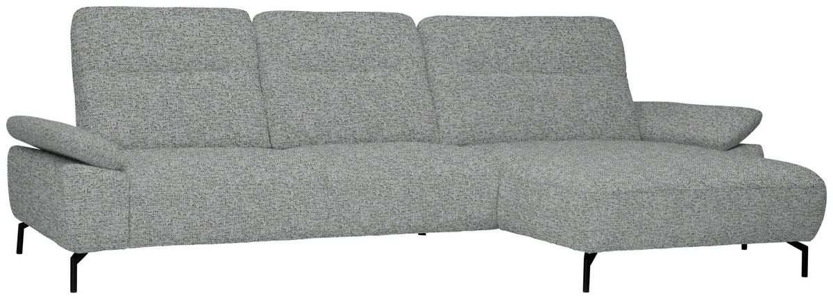 ECKSOFA in Chenille, Flachgewebe Pastellblau  - Pastellblau/Schwarz, Design, Textil/Metall (318/165cm) - Xora