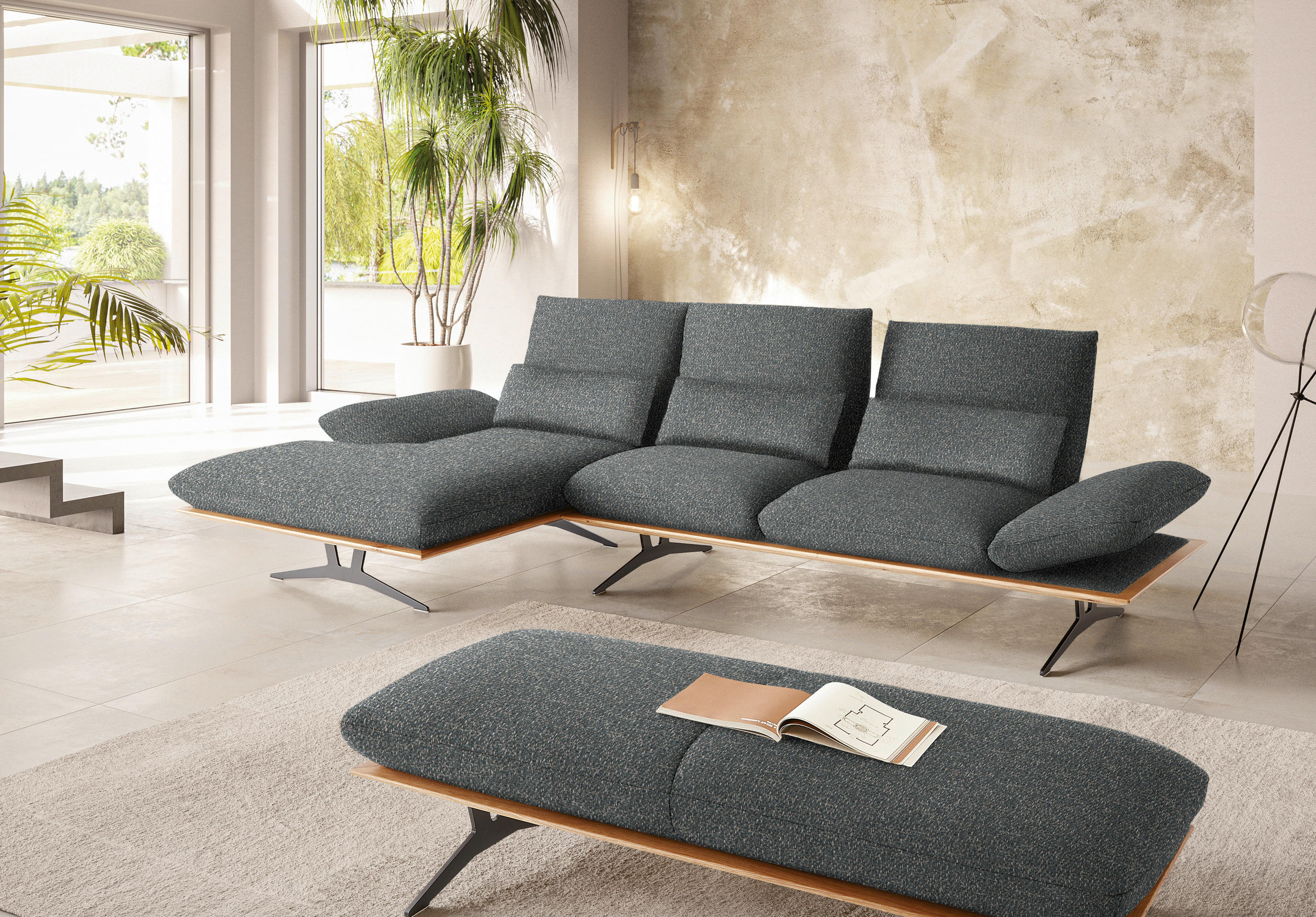 ECKSOFA in Flachgewebe Graubraun  - Graubraun/Schwarz, Design, Holz/Textil (159/314cm) - Dieter Knoll