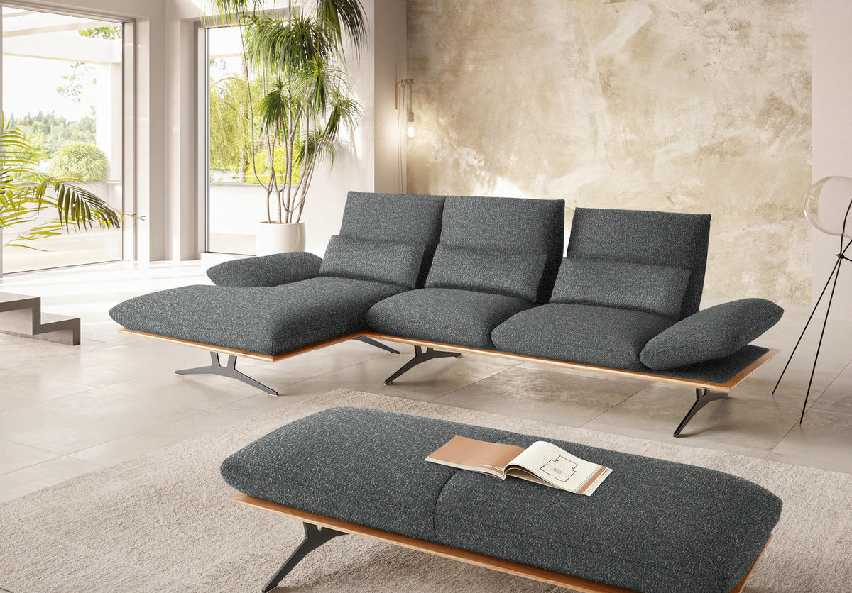 ECKSOFA in Flachgewebe Graubraun  - Graubraun/Schwarz, Design, Holz/Textil (159/314cm) - Dieter Knoll