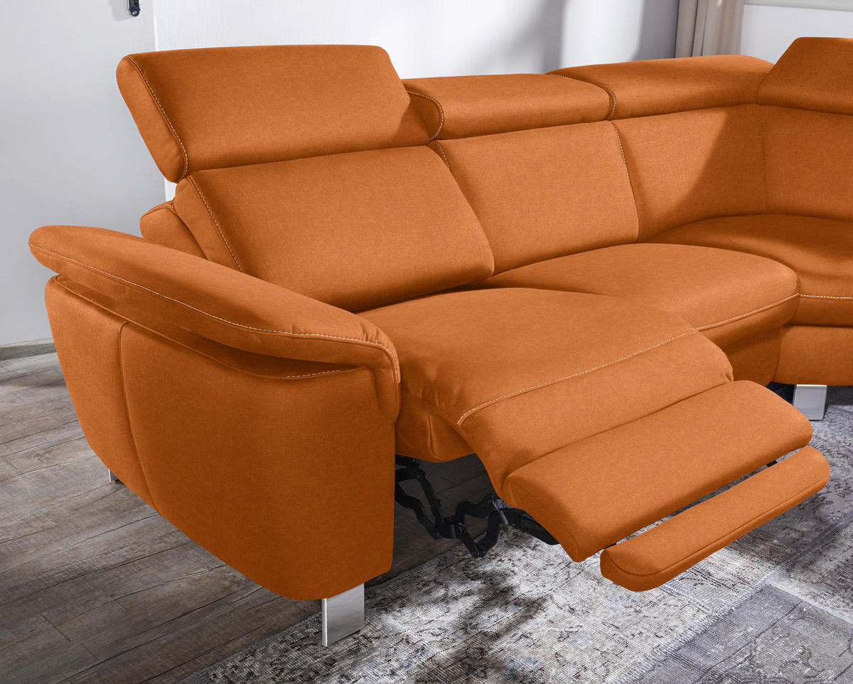 ECKSOFA in Flachgewebe, Mikrofaser Terracotta  271/239 cm  - Beige/Terracotta, Design, Textil/Metall (271/239cm) - Cantus