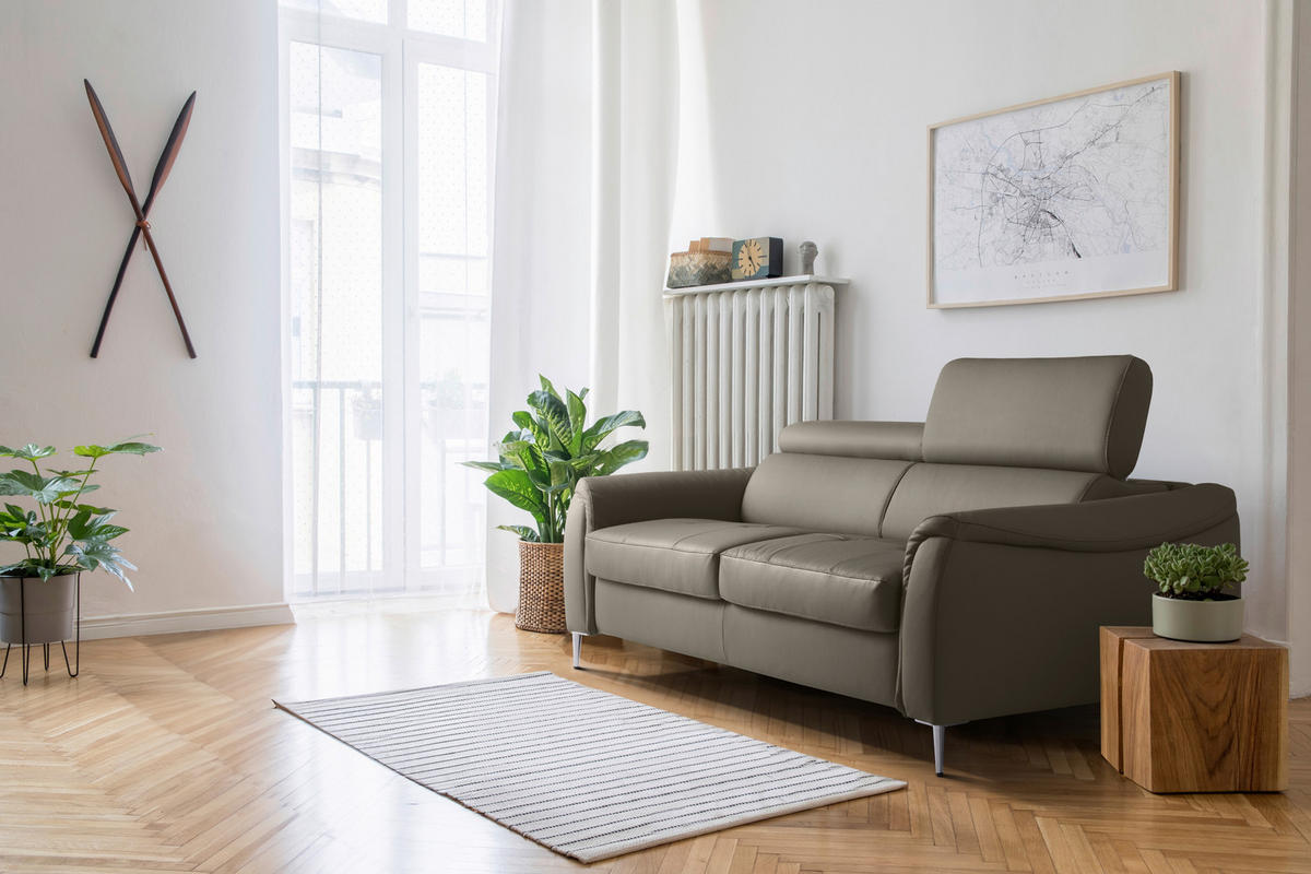 SCHLAFSOFA Lederlook Schlammfarben Lederauswahl, Bettfunktion erhältlich, Rücken echt  - Schlammfarben, Design, Leder/Textil (203/77-98/103cm) - MID.YOU