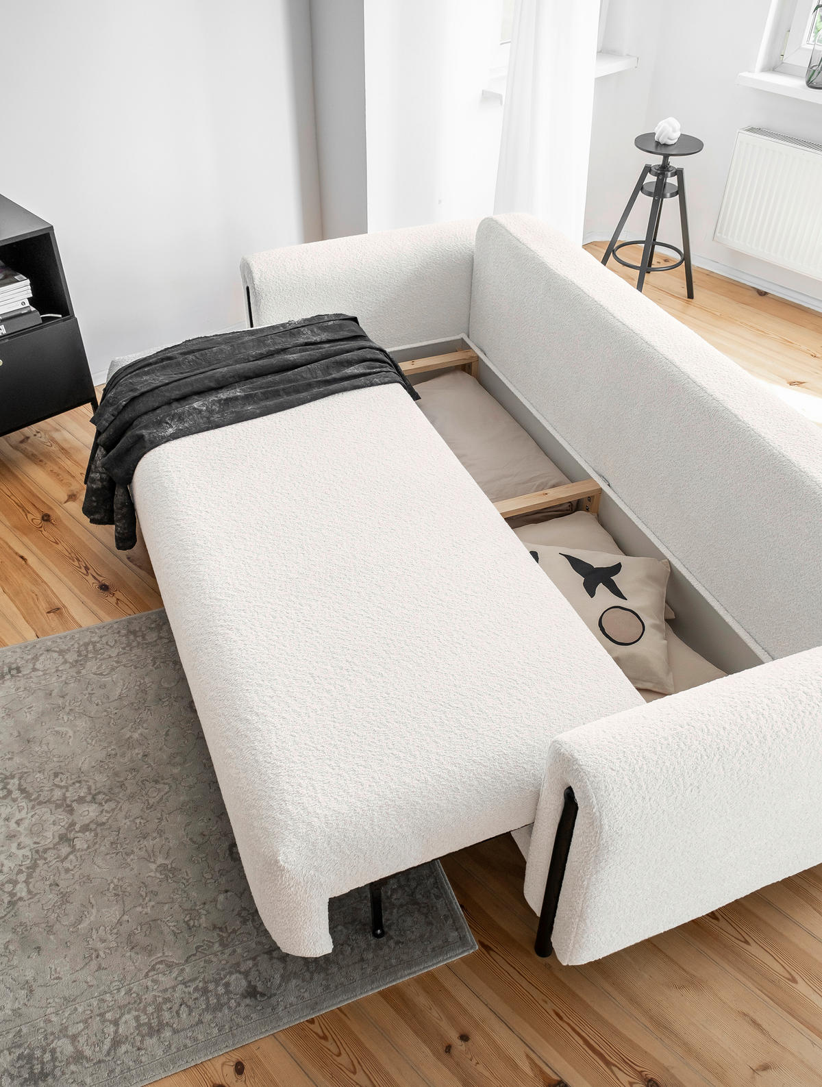 SCHLAFSOFA  mit Samt Schwarz, Weiß  - Schwarz/Weiß, Design, Holz/Textil (244/97/97cm) - MID.YOU