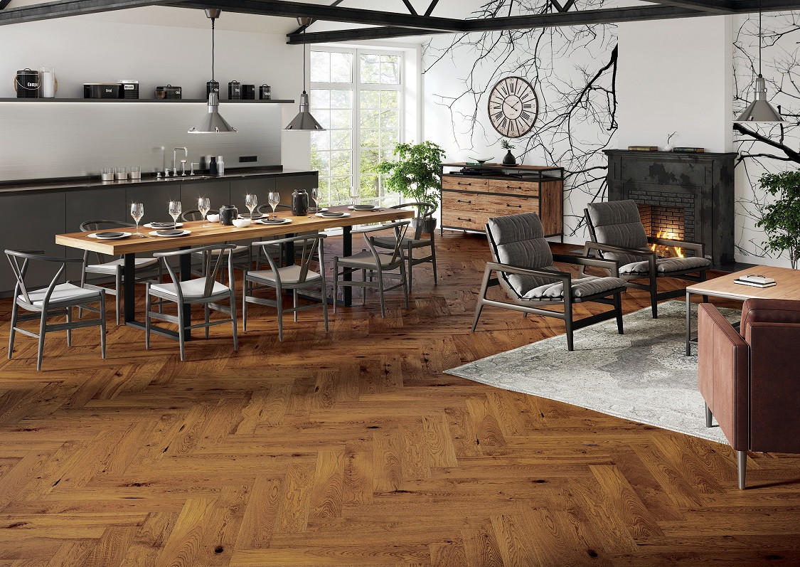 FISCHGRÄT Eiche Brown Sugar  per  m² - Eichefarben, Design, Holz (72,5/13/1,4cm) - Ambiente
