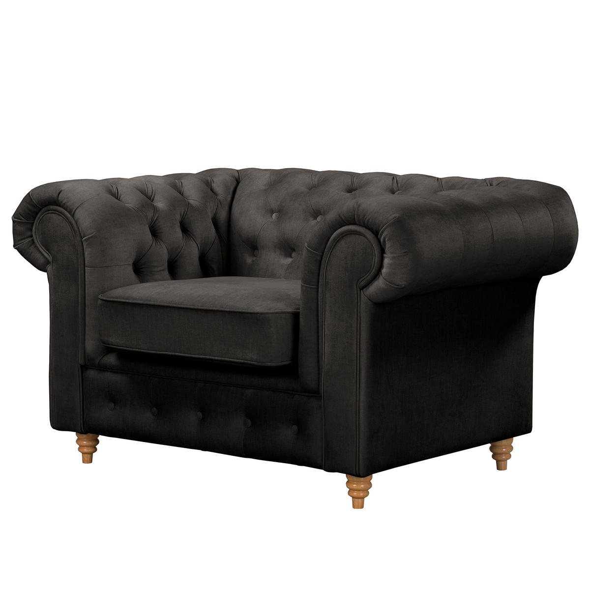 SESSEL in Mikrofaser Anthrazit  - Anthrazit, Design, Holz/Textil (128/75/91cm) - P & B