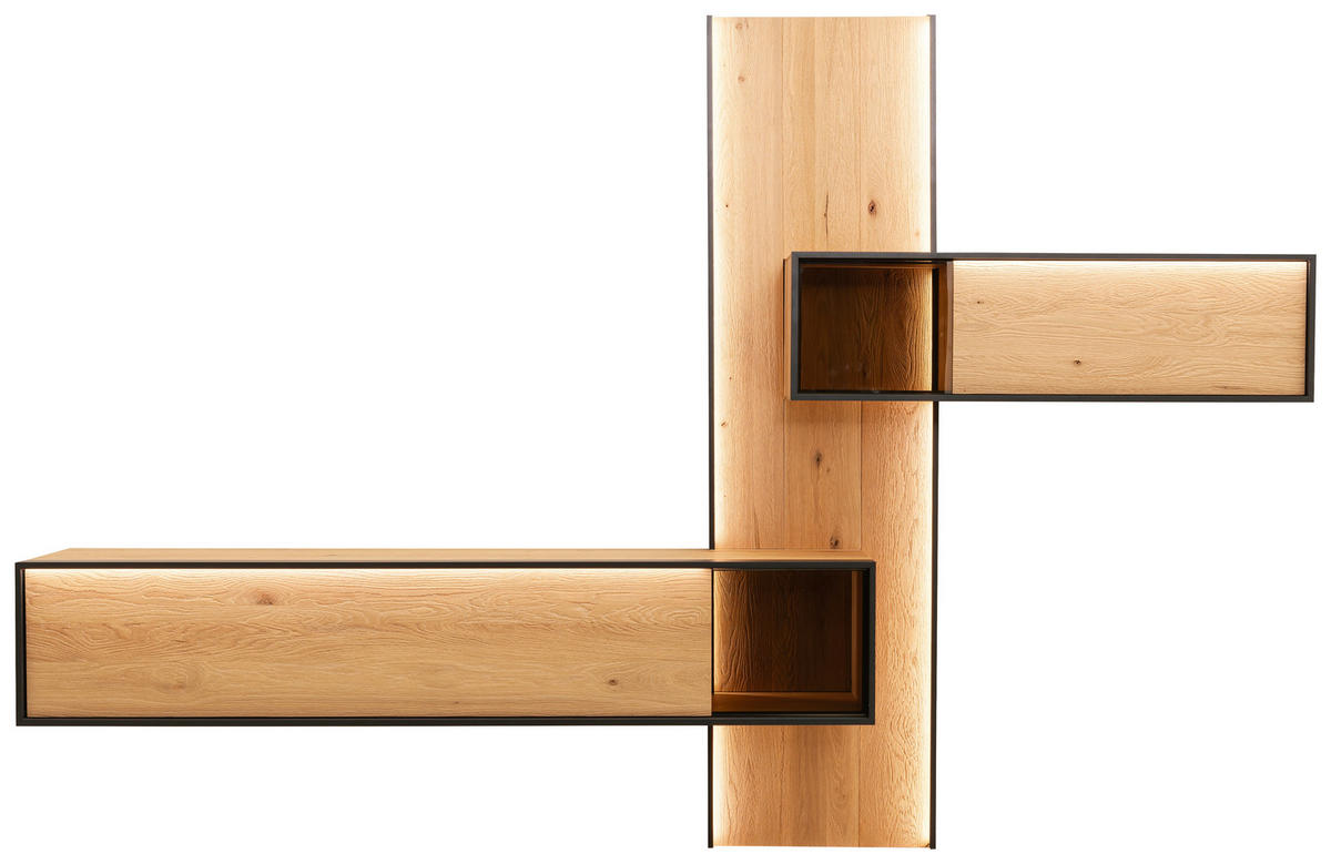 WOHNWAND  in Eichefarben  307/213/42 cm  - Eichefarben, Design, Glas/Holz (307/213/42cm) - Schöner Wohnen