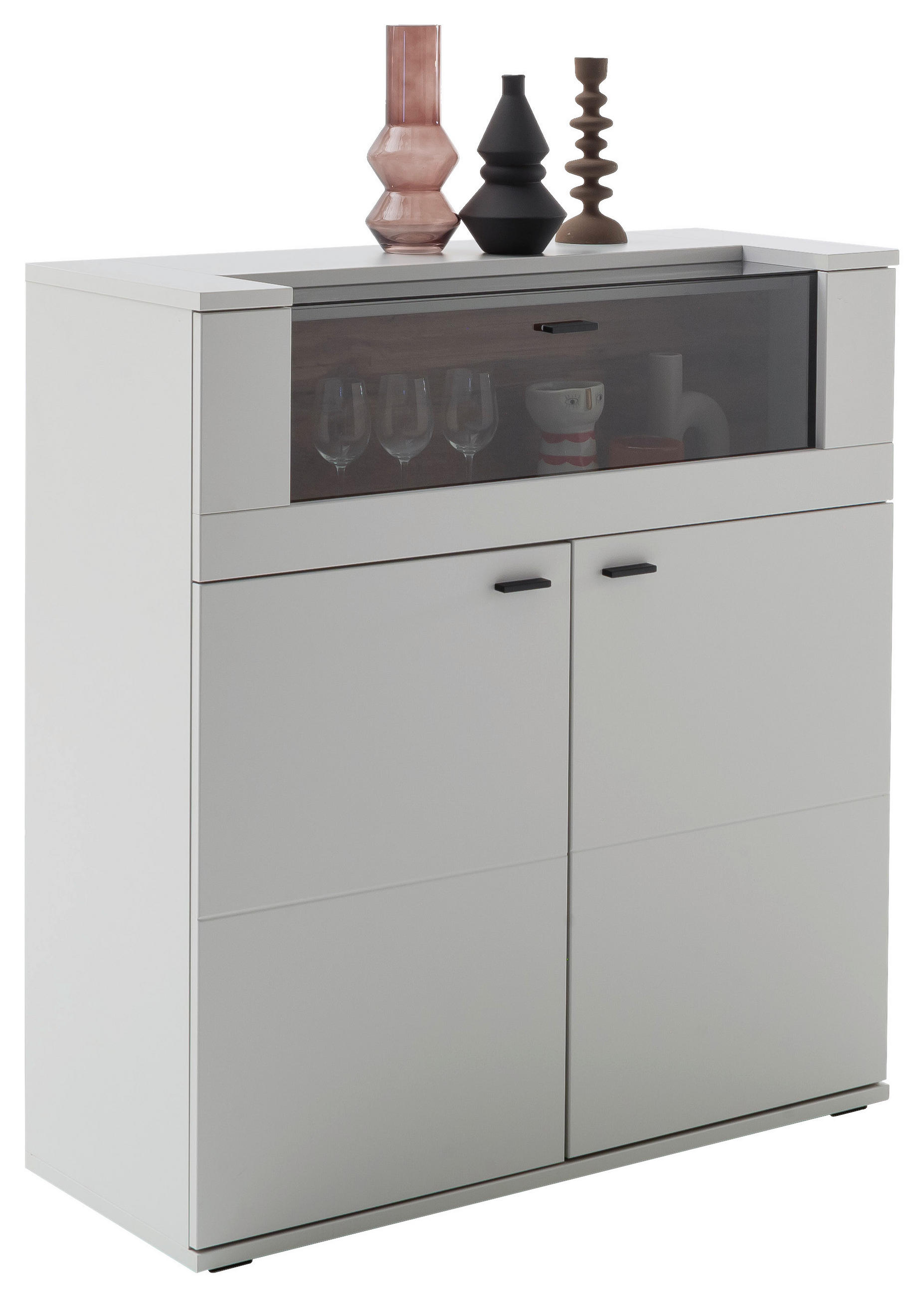 HIGHBOARD Weiß, Eichefarben  110/118/44 cm  - Eichefarben/Anthrazit, Design, Glas/Holzwerkstoff (110/118/44cm) - Stylife
