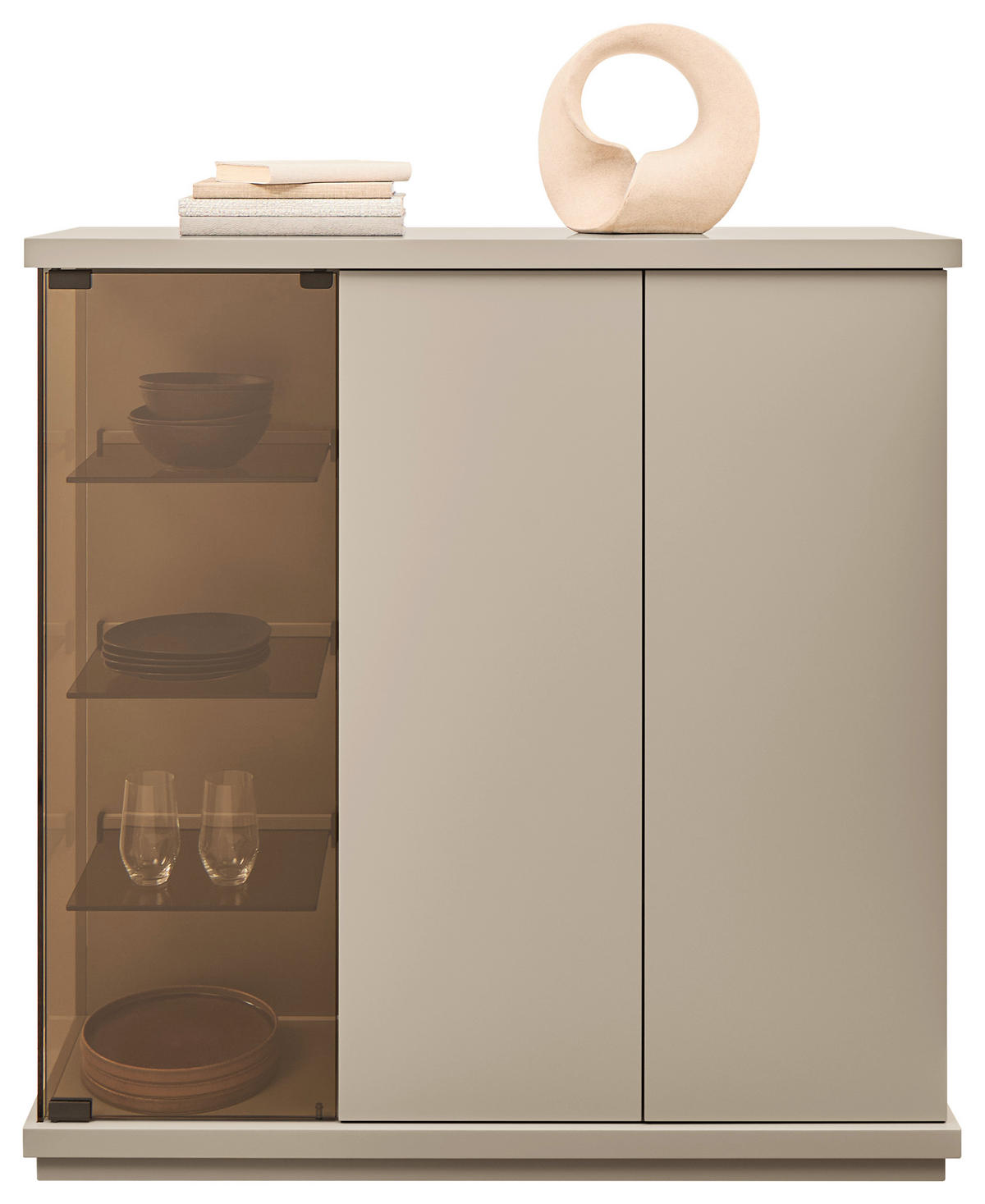 HIGHBOARD Taupe  117/128/38 cm  - Taupe, Design, Glas/Holzwerkstoff (117/128/38cm) - Emilio Belluti
