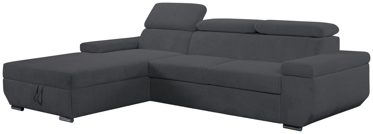 ECKSOFA LARS Anthrazit Cord  - Chromfarben/Anthrazit, Design, Kunststoff/Textil (168/268cm) - Livetastic