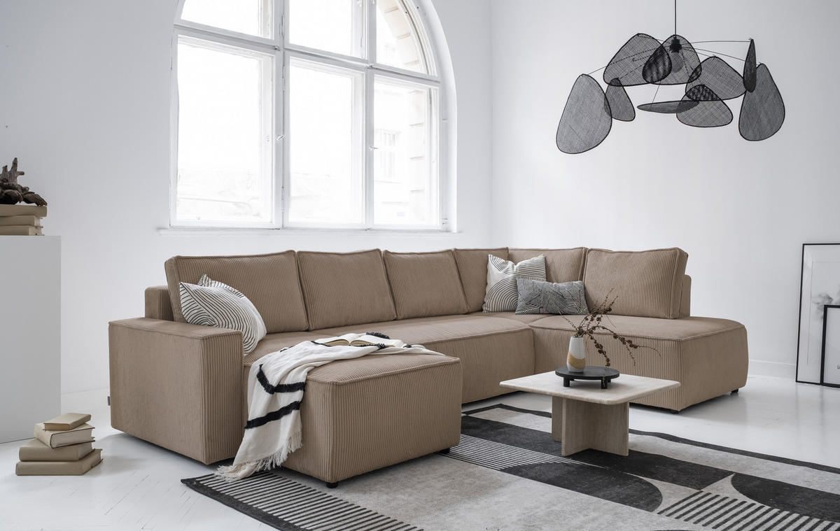 SJEDEĆA GARNITURA tekstil  taupe   - crna/taupe, Design, tekstil/plastika (156/322/194cm) - MID.YOU