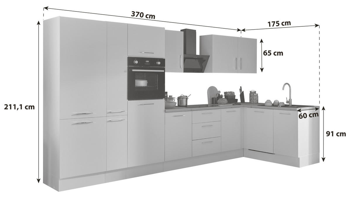 ECKKÜCHE 370/175 cm  in Schwarz, Eiche Artisan  - Schwarz/Eiche Artisan, Basics, Holzwerkstoff/Metall (370/175cm) - MID.YOU