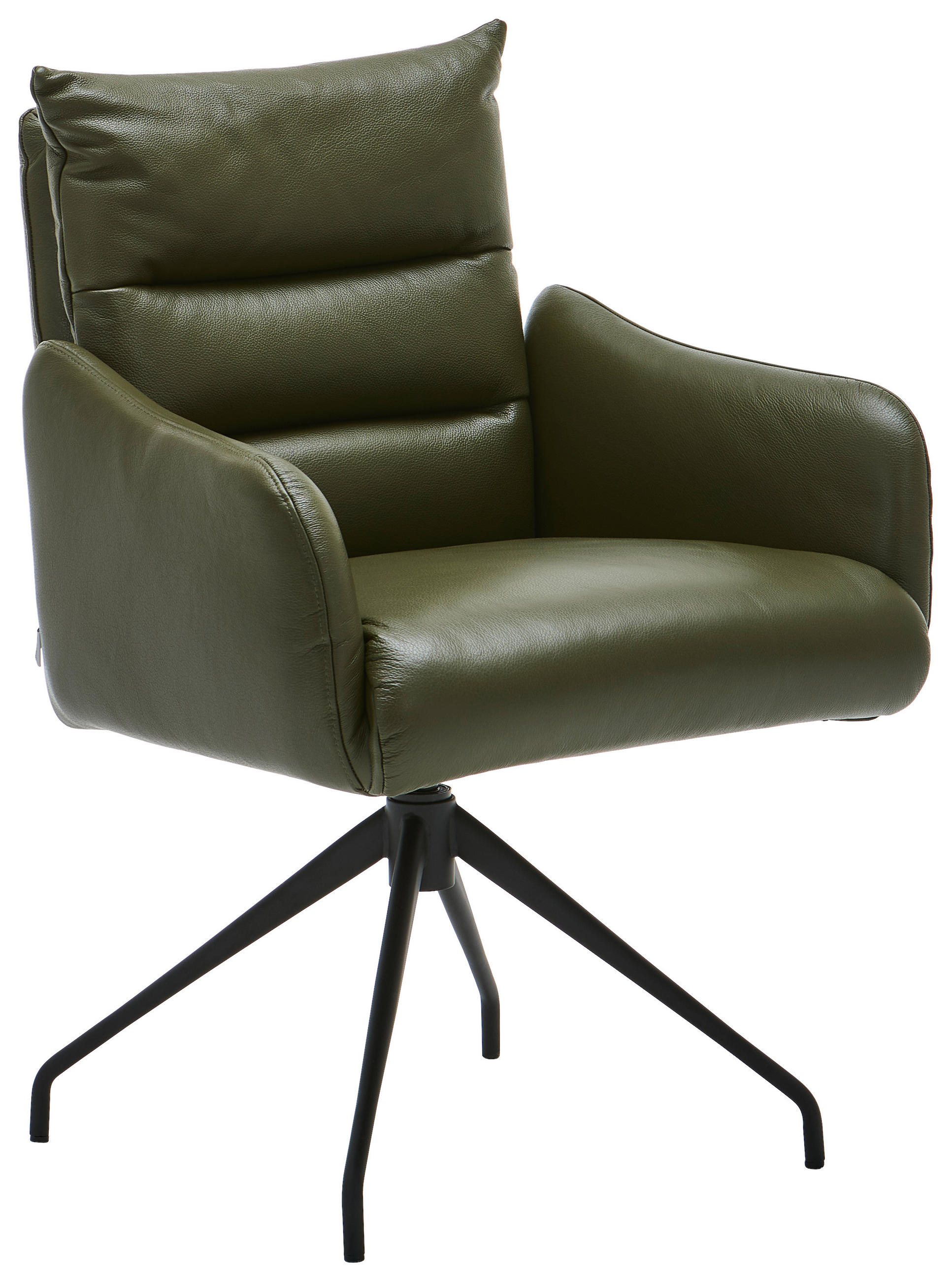 ARMLEHNSTUHL  Beinauswahl, Sitzfläche 360° drehbar, Gestellauswahl  Echtleder  Dunkelgrün  - Dunkelgrün/Schwarz, Design, Leder/Metall (59/85/67cm) - Welnova