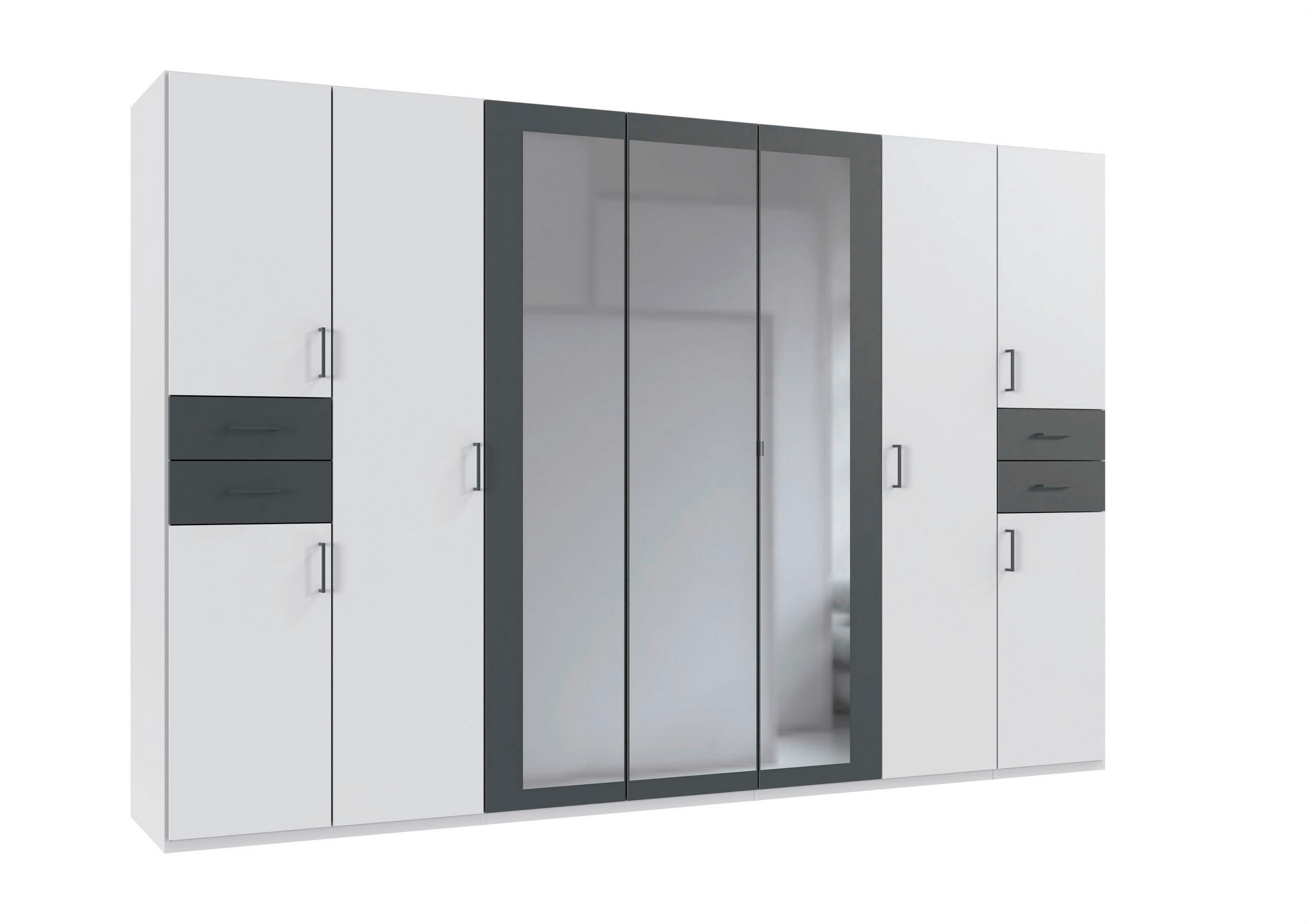 DREHTÜRENSCHRANK  in Graphitfarben, Weiß  - Schwarz/Graphitfarben, Basics, Glas/Holzwerkstoff (313/208/58cm) - P & B