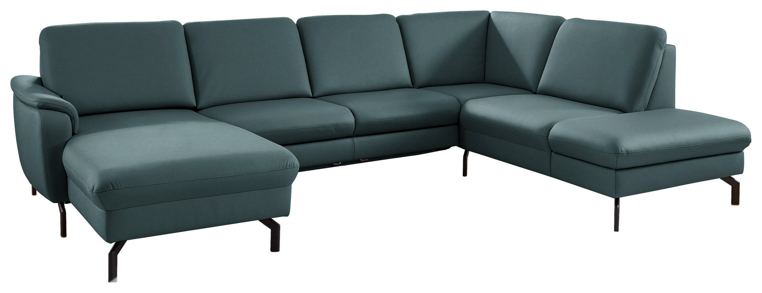 WOHNLANDSCHAFT Echtleder Graublau  - Graublau/Schwarz, Konventionell, Leder/Metall (168/306/224cm) - Beldomo Premium