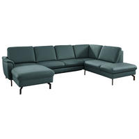 WOHNLANDSCHAFT Echtleder Graublau  - Graublau/Schwarz, Konventionell, Leder/Metall (168/306/224cm) - Beldomo Premium