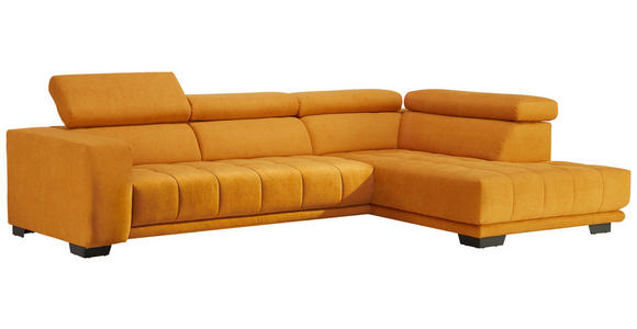 ECKSOFA Gelb Mikrofaser Rücken echt, Kopfteilverstellung  - Gelb/Schwarz, Design, Textil/Metall (301/207cm) - Xora