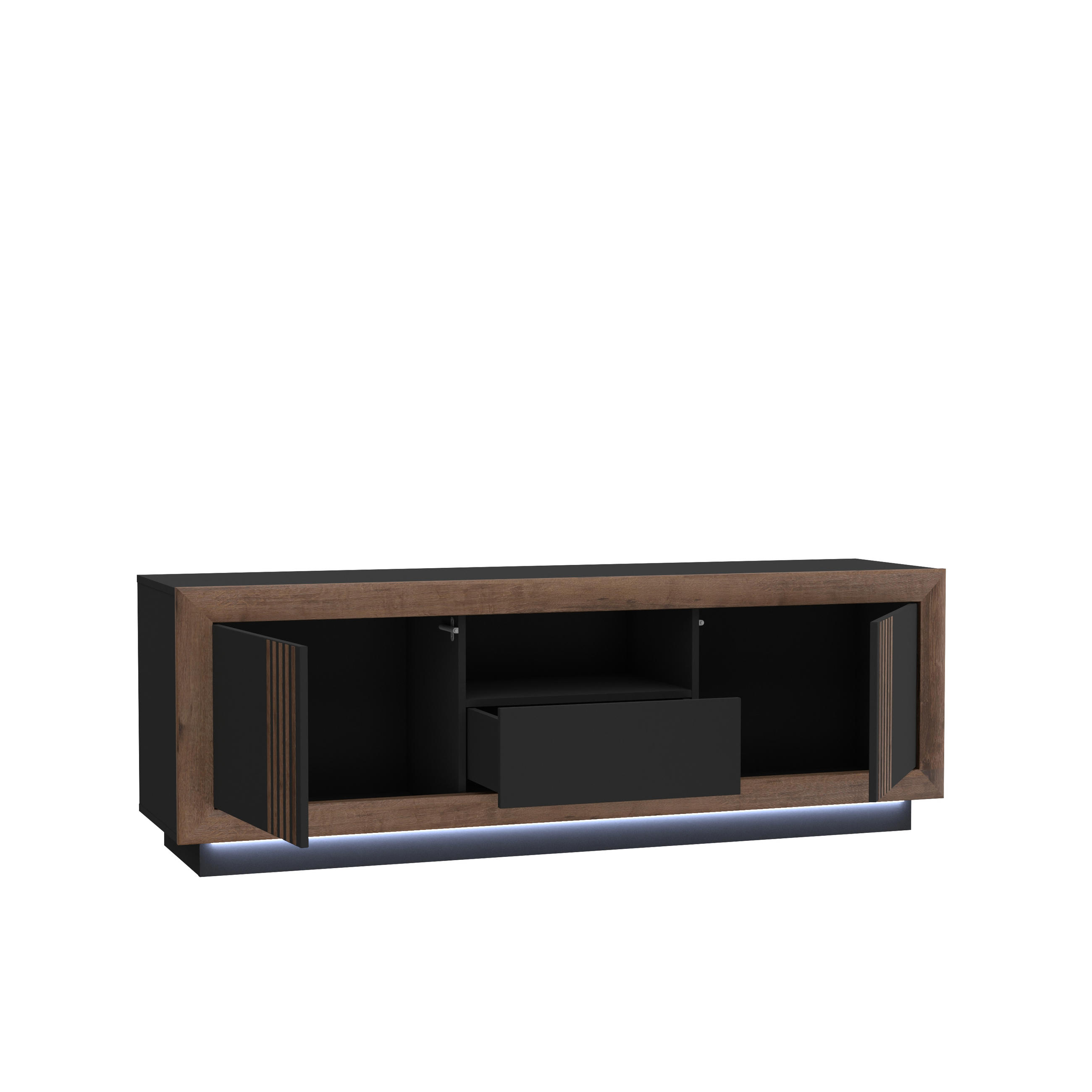 MEDIABÄNK svart, ekfärgad  162,7/56,2/42,3 cm  - svart/ekfärgad, Design, metall/trämaterial (162,7/56,2/42,3cm) - Xora