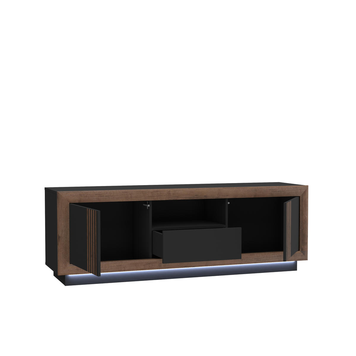 MEDIABÄNK svart, ekfärgad  162,7/56,2/42,3 cm  - svart/ekfärgad, Design, metall/trämaterial (162,7/56,2/42,3cm) - Xora