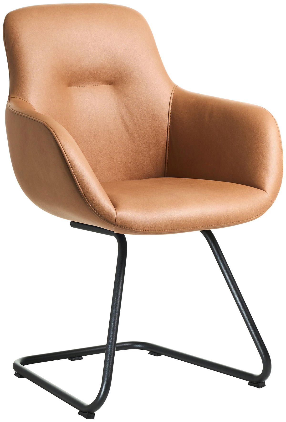 ARMLEHNSTUHL  in Edelstahl Lederlook (vegan)  - Cognac/Schwarz, Basics, Textil/Metall (62/89/61cm) - Celina Home